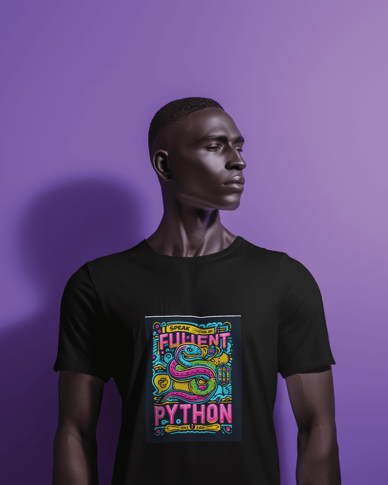 I Speak Fluent Python - Half Sleeves Round Neck Black T-Shirt