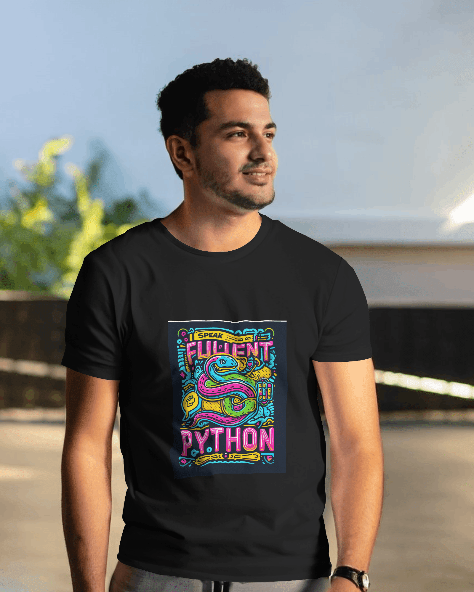 I Speak Fluent Python - Half Sleeves Round Neck Black T-Shirt