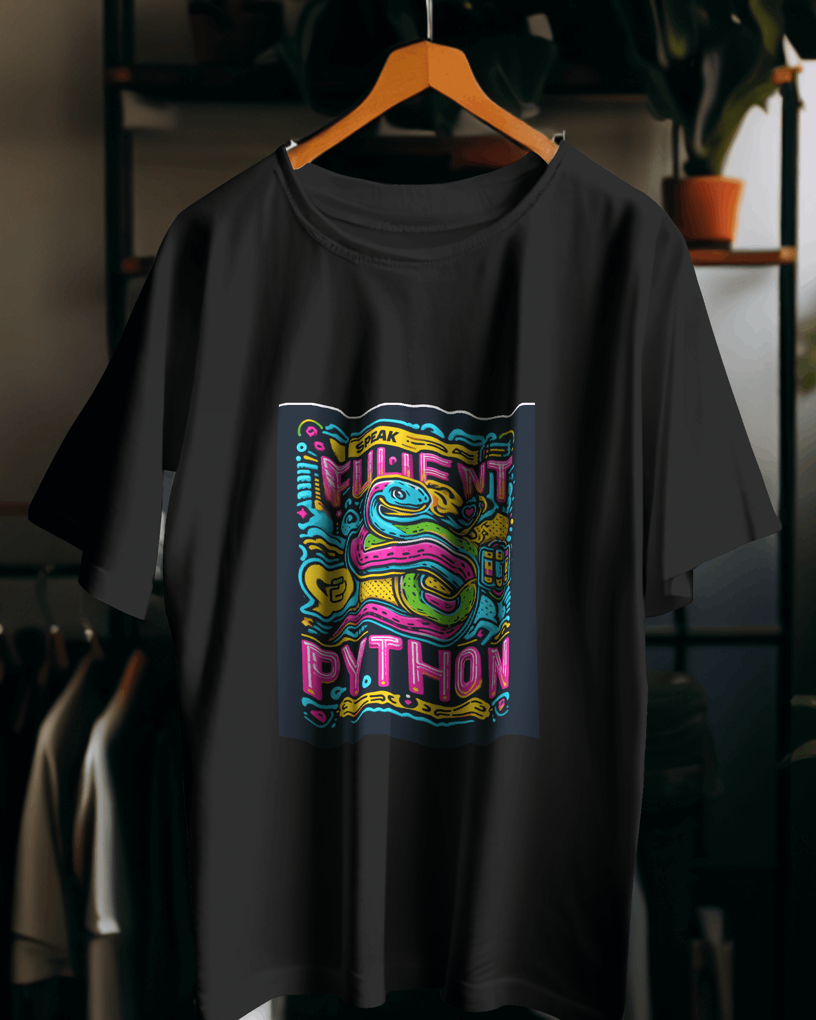 I Speak Fluent Python - Half Sleeves Round Neck Black T-Shirt