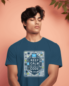 Keep Calm and Code On - Navy Blue Sleeve T-Shirt