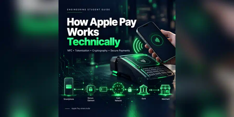 How Apple Pay Works Technically, Apple Pay Technology, Apple Pay India, Apple Pay NFC, Apple Pay Tokenisation, Apple Pay Security, Secure Element, Contactless Payments, Mobile Payment Security, Digital Wallet Technology, Apple Pay vs UPI, Fintech for Engineering Students